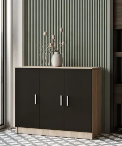 Bureau, armoire, commode et table basse Busymo Chêne clair et Noir