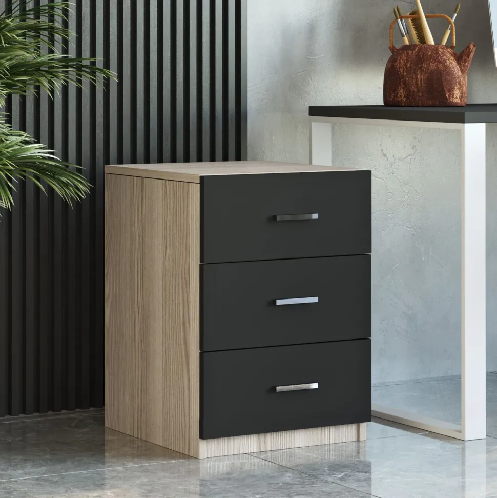Bureau, armoire, commode et table basse Busymo Chêne clair et Noir