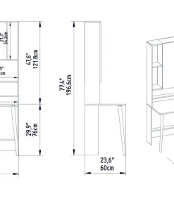 Bureau avec étagère Fekadu L120cm Bois foncé, Blanc et Anthracite