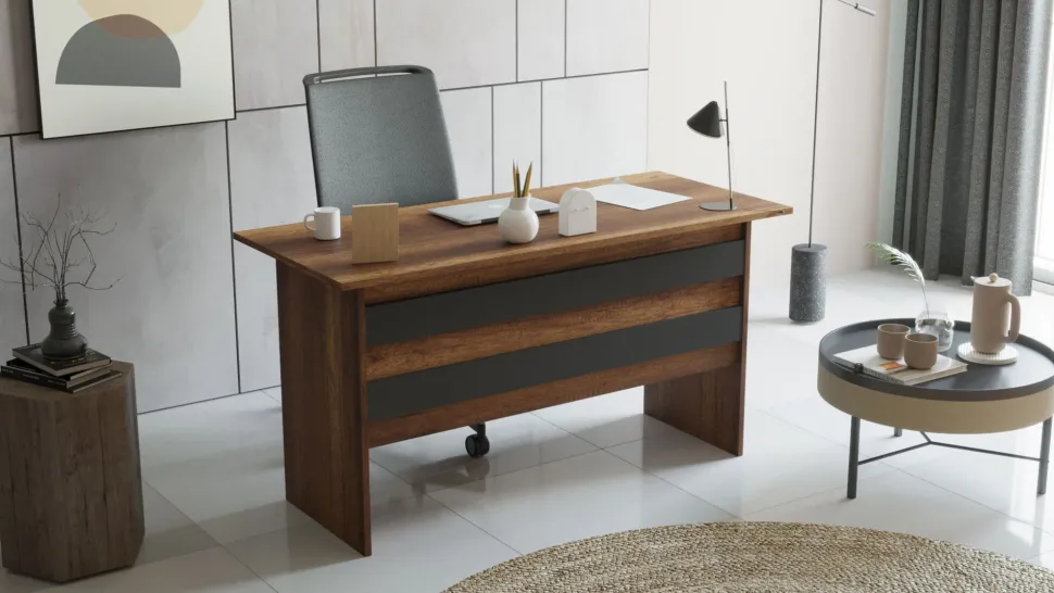 Bureau contemporain Busymo Chêne foncé et Gris
