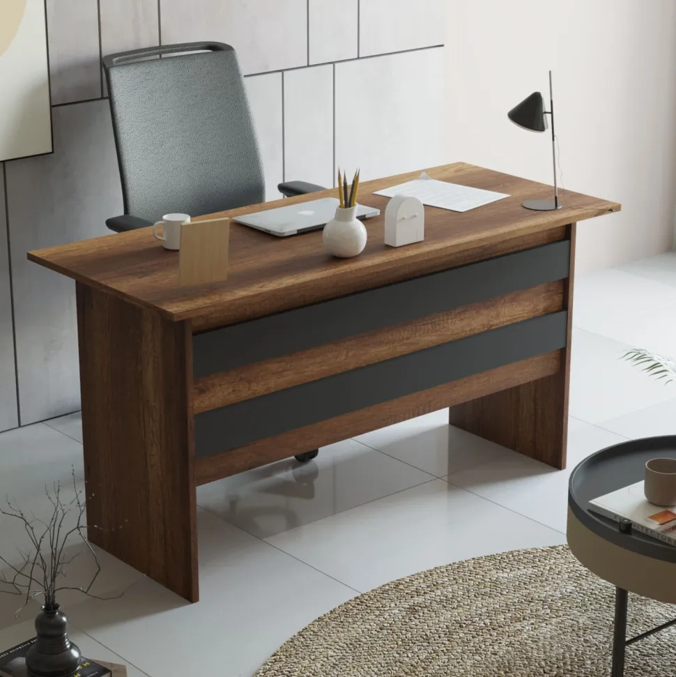 Bureau contemporain Busymo Chêne foncé et Gris