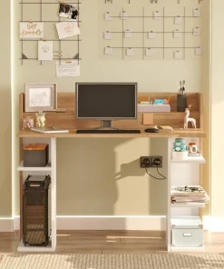 Bureau design à étagères Vrecto L124cm Bois et Blanc
