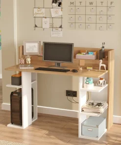 Bureau design à étagères Vrecto L124cm Bois et Blanc