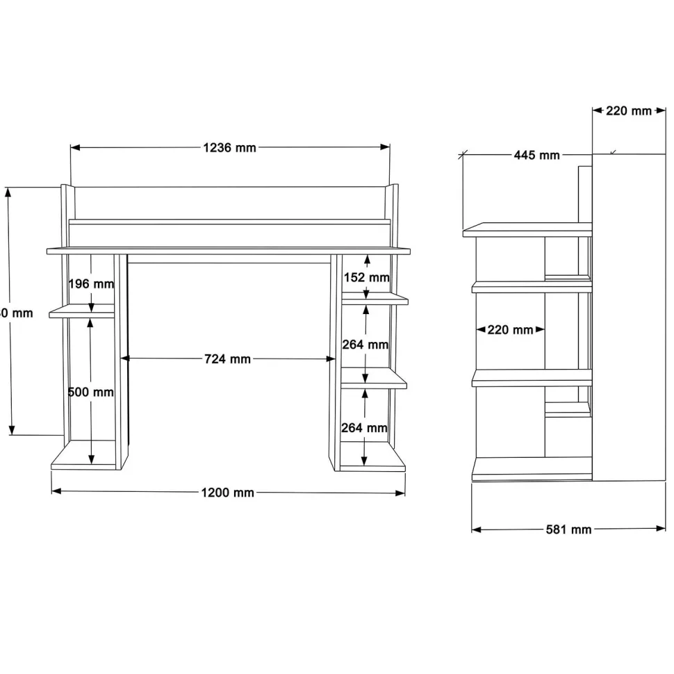 Bureau design à étagères Vrecto L124cm Bois et Gris
