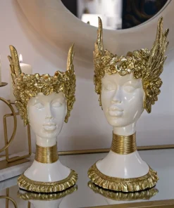 Buste femme polyrésine blanc et ailes dorées
