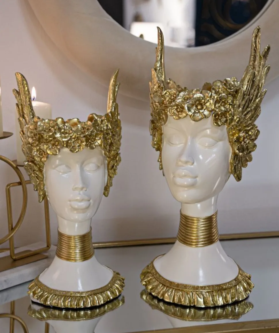 Buste femme polyrésine blanc et ailes dorées