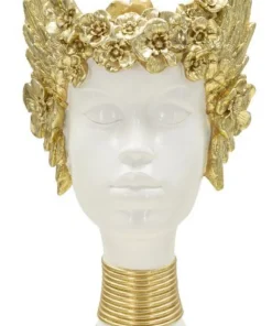 Buste femme polyrésine blanc et ailes dorées