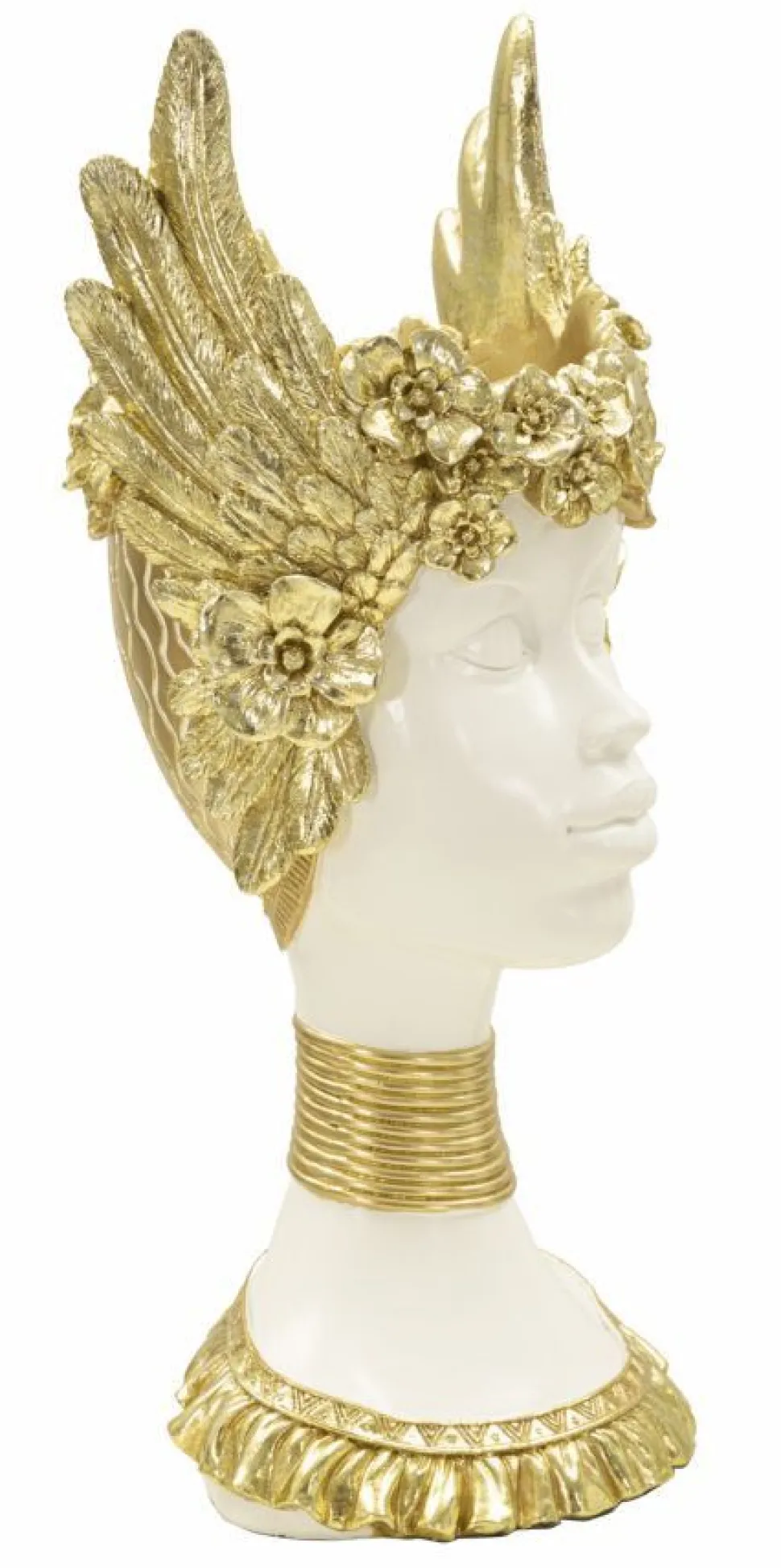 Buste femme polyrésine blanc et ailes dorées