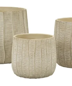 Cache-pot 3 pcs texture naturelle beige
