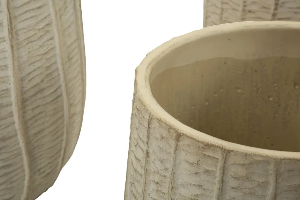Cache-pot 3 pcs texture naturelle beige