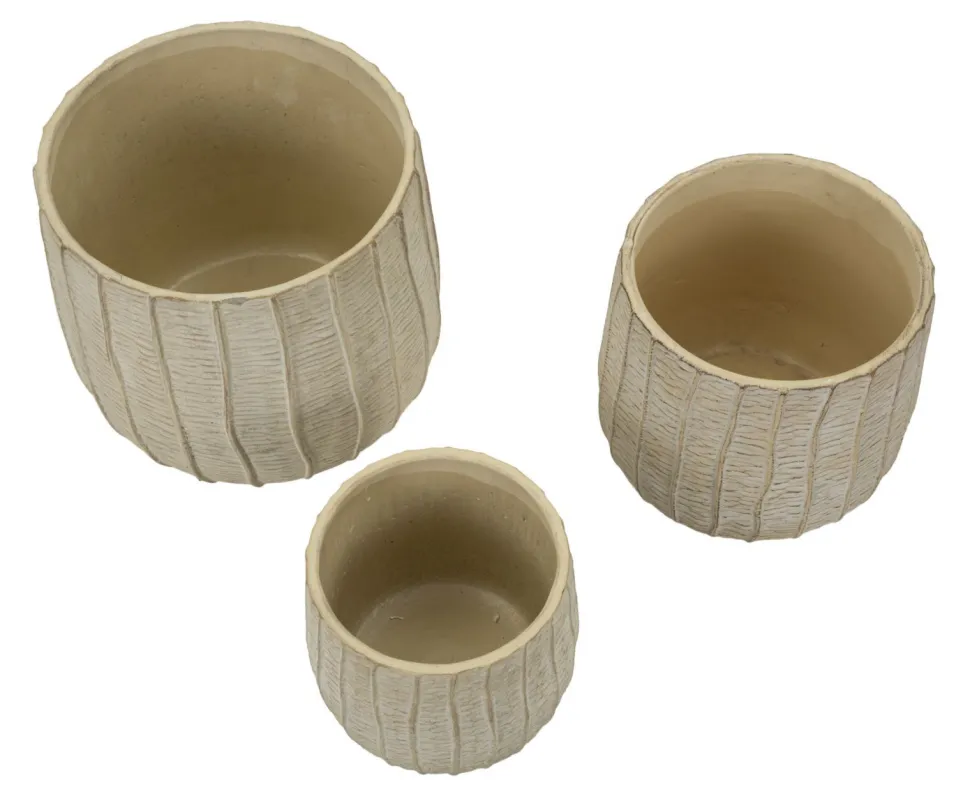 Cache-pot 3 pcs texture naturelle beige