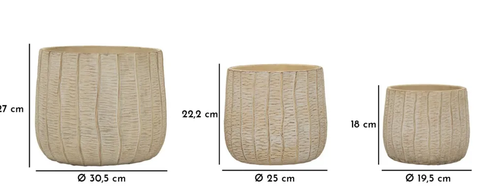 Cache-pot 3 pcs texture naturelle beige