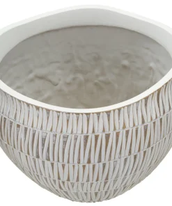 Cache-pot en polyrésine sculptures géométriques Blanches et Dorées