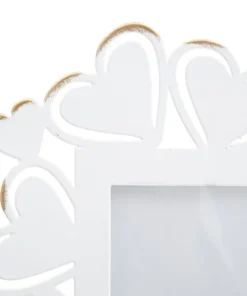 Cadre photo en métal blanc avec motifs cœur en verre doré