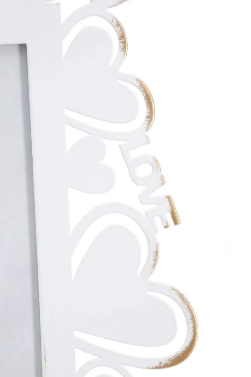 Cadre photo en métal blanc avec motifs cœur en verre doré