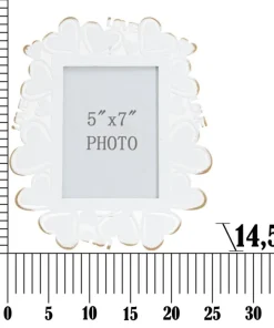 Cadre photo en métal blanc avec motifs cœur en verre doré