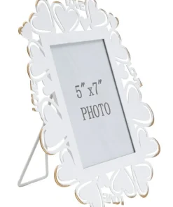 Cadre photo en métal blanc avec motifs cœur en verre doré