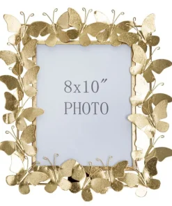 Cadre photo en métal doré Papillon et verre
