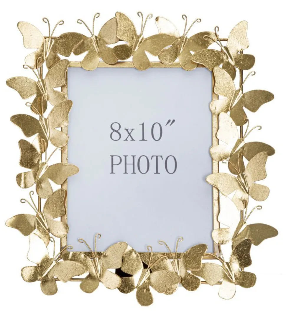 Cadre photo en métal doré Papillon et verre