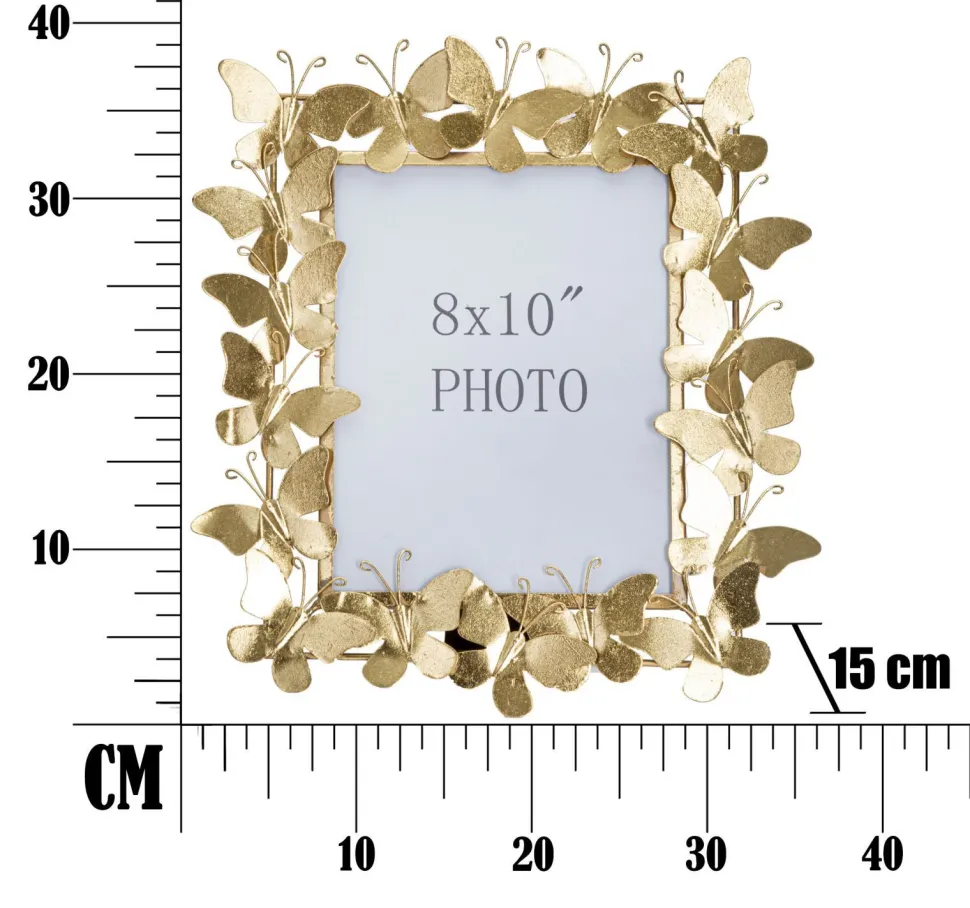 Cadre photo en métal doré Papillon et verre