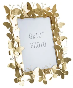 Cadre photo en métal doré Papillon et verre
