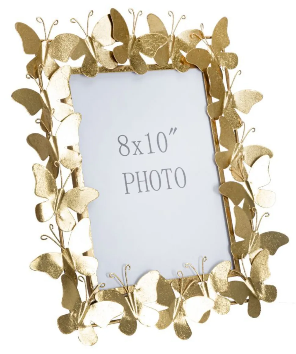 Cadre photo en métal doré Papillon et verre