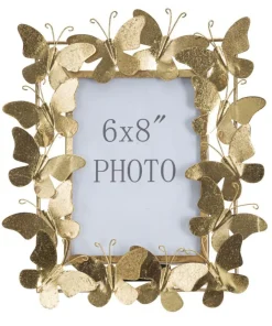 Cadre photo métal doré décor papillons en fer et verre