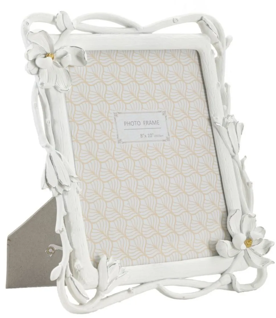 Cadre photo rectangulaire Magnolia Polyrésine blanc tissage de fleurs