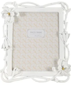 Cadre photo rectangulaire Magnolia Polyrésine blanc tissage de fleurs