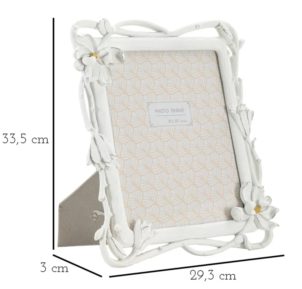 Cadre photo rectangulaire Magnolia Polyrésine blanc tissage de fleurs