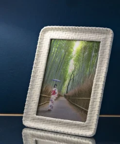Cadre photo rectangulaire résine imitation bambou crème