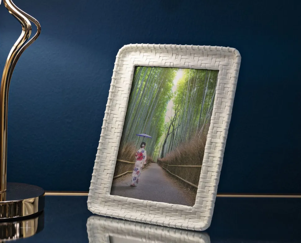 Cadre photo rectangulaire résine imitation bambou crème