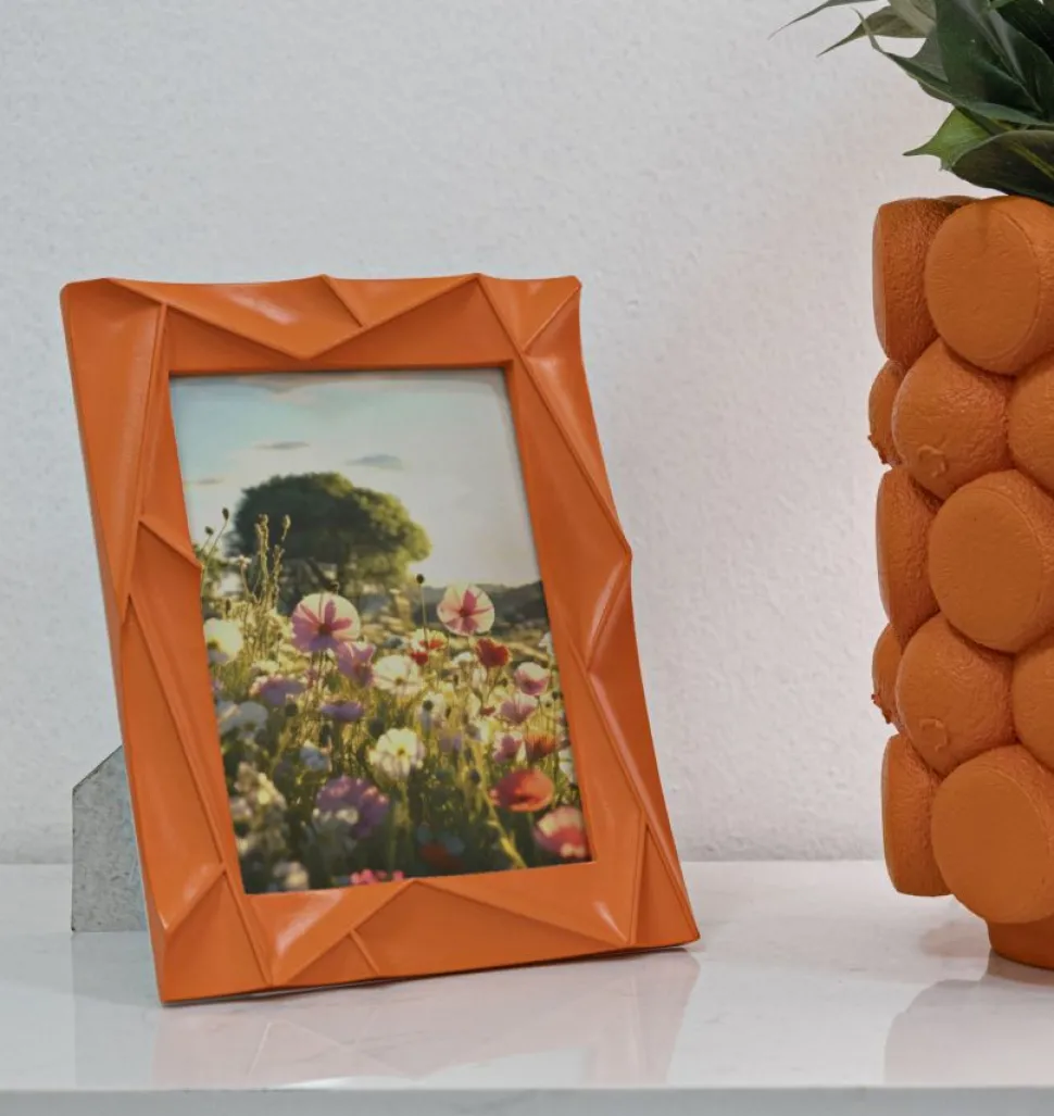Cadre photo rectangulaire en résine Orange et verre