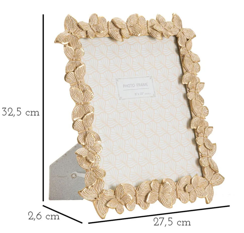 Cadre photo rectangulaire Farfalle Résine Doré Verre