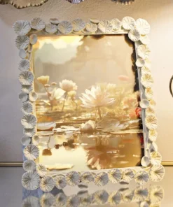 Cadre photo rectangulaire Lotus Résine Écru décoré de motifs de feuilles
