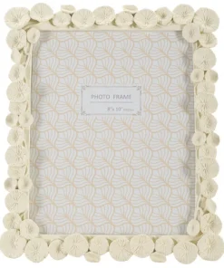 Cadre photo rectangulaire Lotus Résine Écru décoré de motifs de feuilles