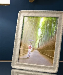 Cadre photo rectangulaire en résine polyrésine crème style bambou