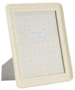 Cadre photo rectangulaire en résine polyrésine crème style bambou