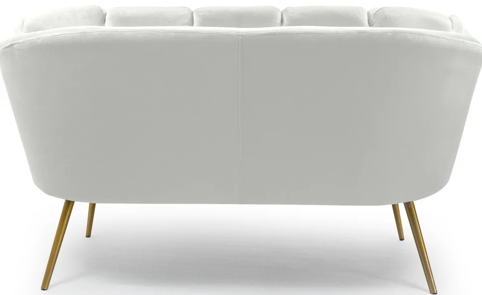 Canapé 2 places arrondi Brenda Velours Blanc pieds Or