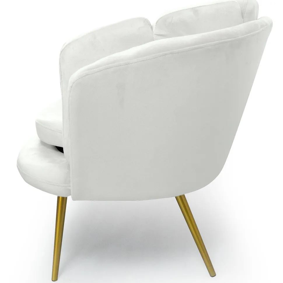 Canapé 2 places arrondi Brenda Velours Blanc pieds Or