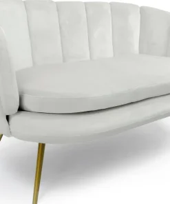 Canapé 2 places arrondi Brenda Velours Blanc pieds Or