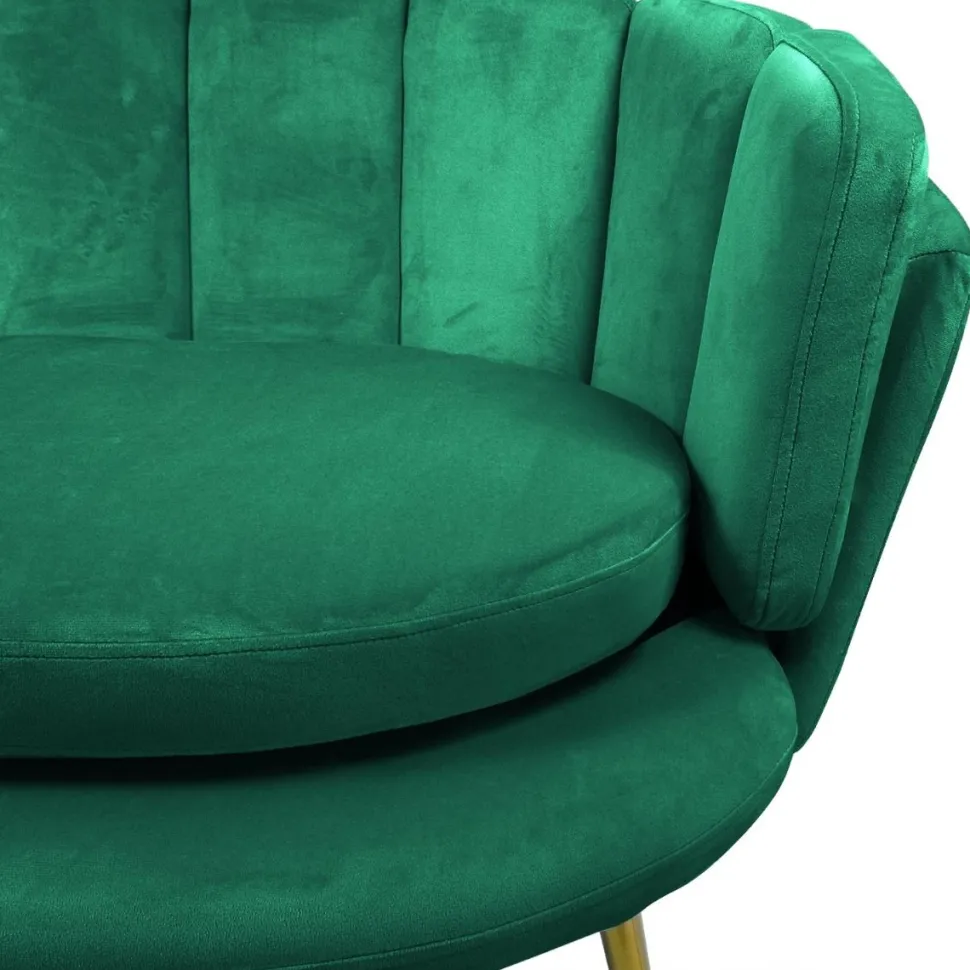 Canapé 2 places arrondi Brenda Velours Vert pieds Or