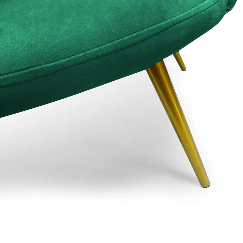Canapé 2 places arrondi Brenda Velours Vert pieds Or