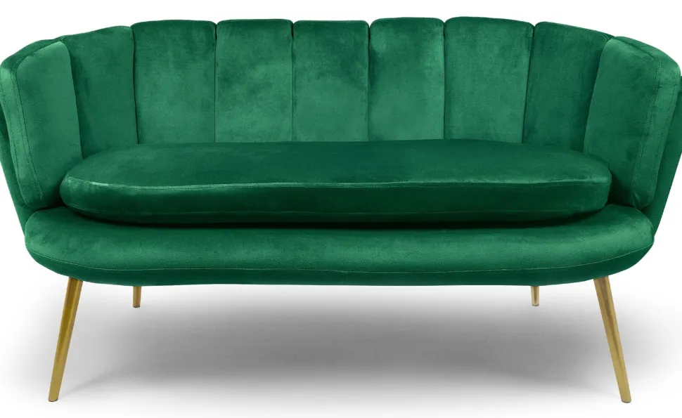 Canapé 2 places arrondi Brenda Velours Vert pieds Or
