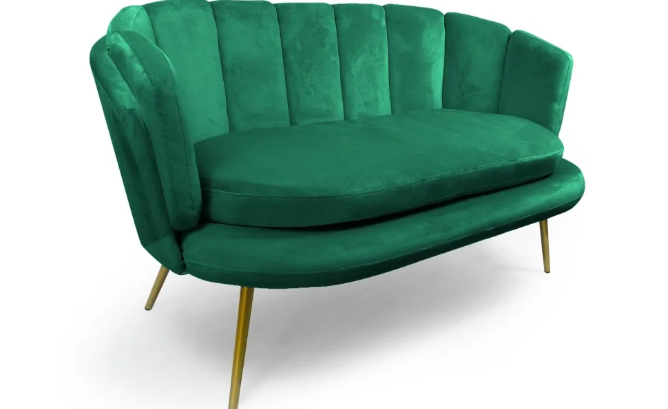 Canapé 2 places arrondi Brenda Velours Vert pieds Or