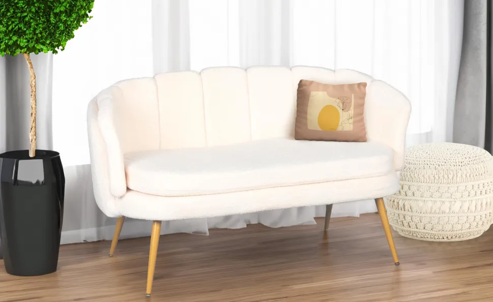 Canapé 2 places arrondi Brenda Tissu bouclette Beige