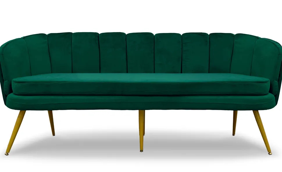 Canapé 3 places arrondi Brenda Velours Vert pieds Or
