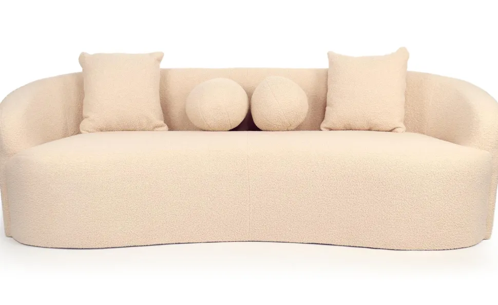 Canapé 4 places au design élégant et incurvé Alex XL Tissu bouclette Beige