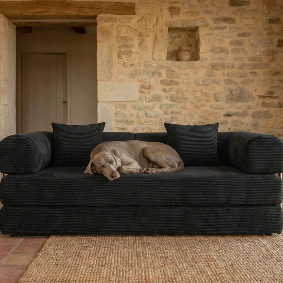 Canapé 3 places convertible et modulable Bergerac Velours côtelé Noir