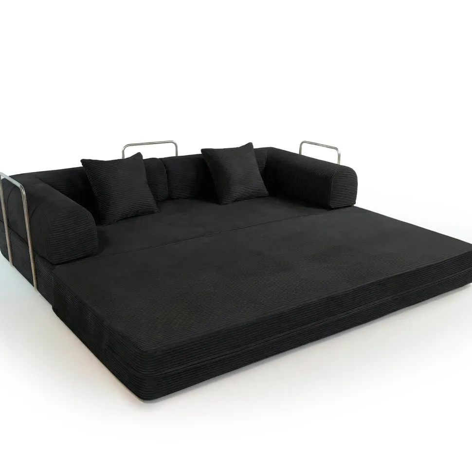Canapé 3 places convertible et modulable Bergerac Velours côtelé Noir